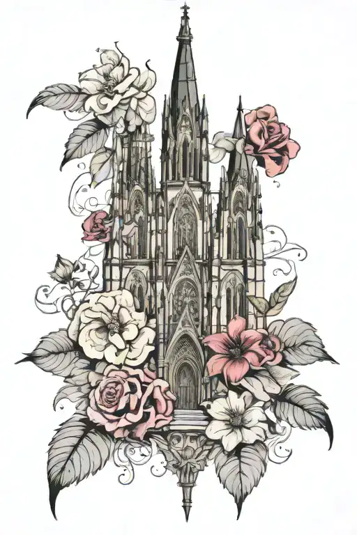 Gothic Cathedral Surrounded By Flowers