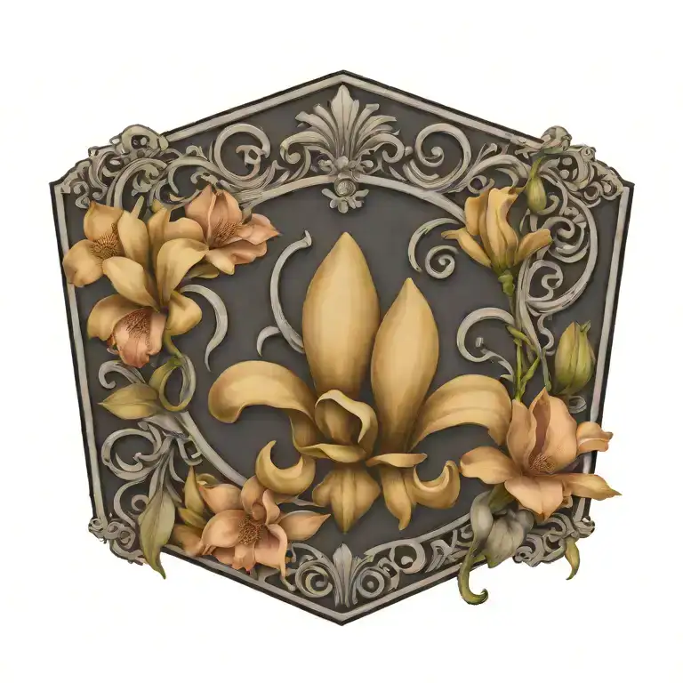 Fleur De Lis Surrounded By Magnolia Flowers With Ironwork Background