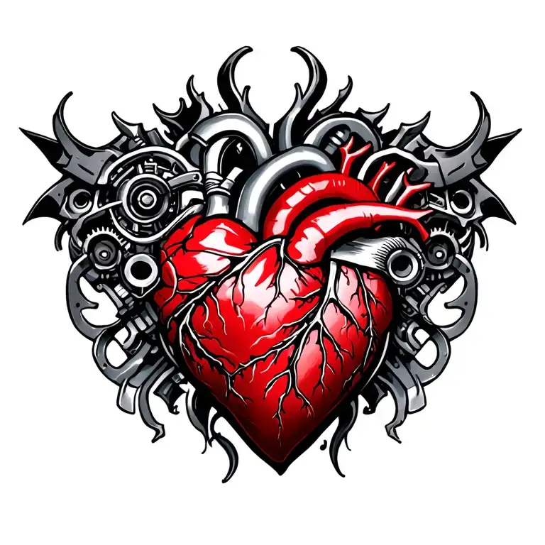 Men Mechanical Heart Chest Tattoo Under Skin