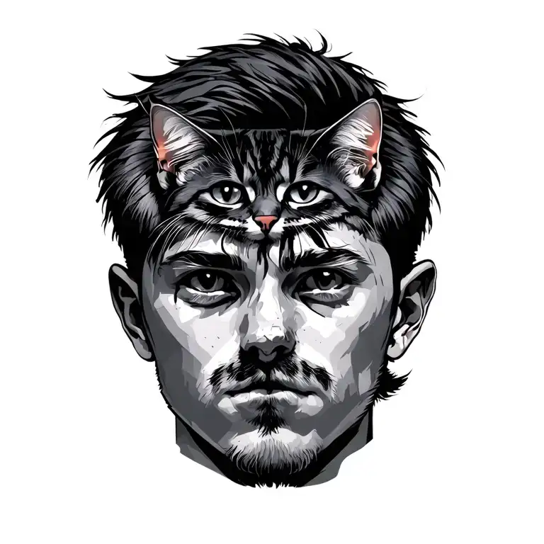 Peaceful Punk Rock Young Man With Gang Of Cats