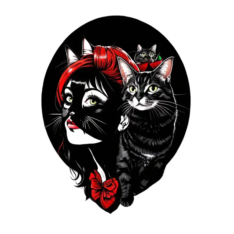 Peaceful Badas Punk Rock Girl With Gang Of Cats