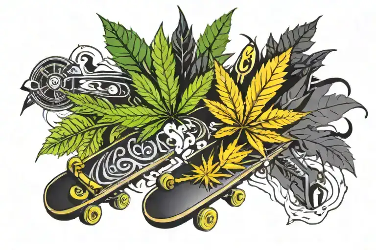 Weed Leaf And Skateboards With Smoke
