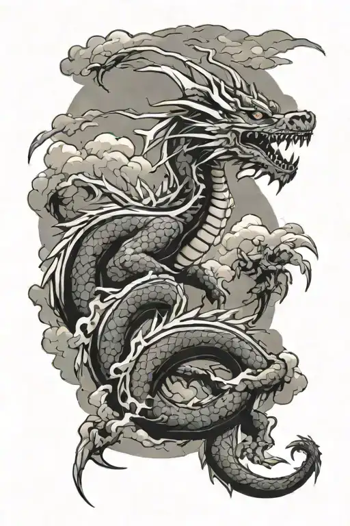 Dragon With Lightning Clouds In The Background Black