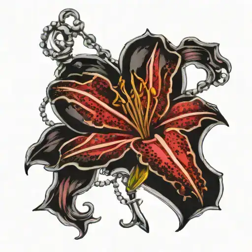 Heart Shaped Rosary Wrapped Around A Lilly Flower