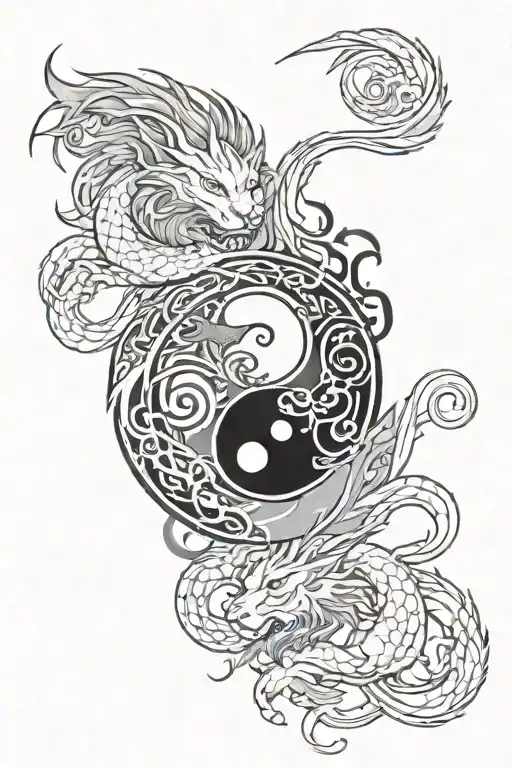 A Dragon And A Lion In The Shape Of Yin And Yang