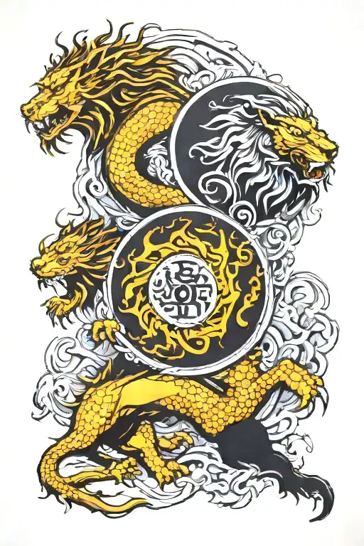 A Dragon And A Lion In The Shape Of Yin And Yang