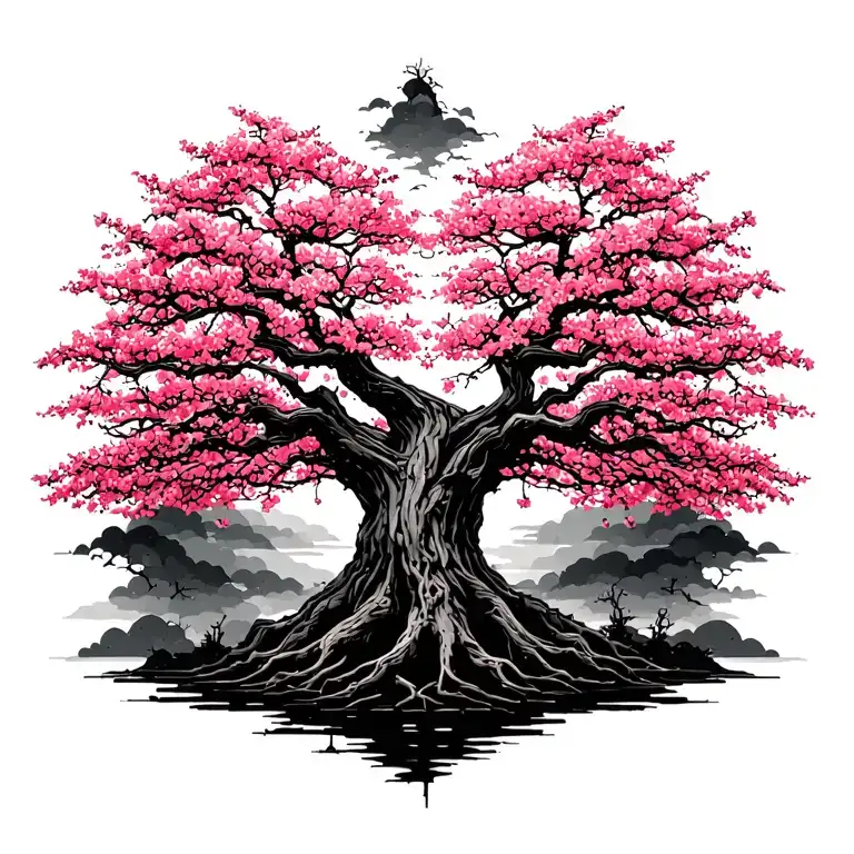 Japanise Cherry Blossom Skel Tree Intertwined