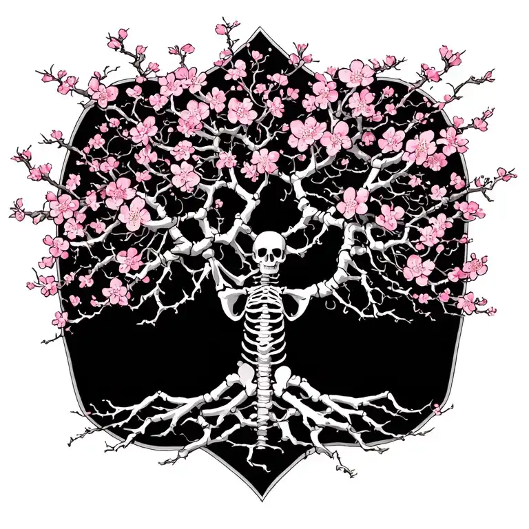 Japanise Cherry Blossom Skeleton Tree Intertwined Within