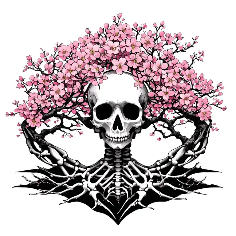 Japanise Cherry Blossom Skeleton Tree Intertwined Within