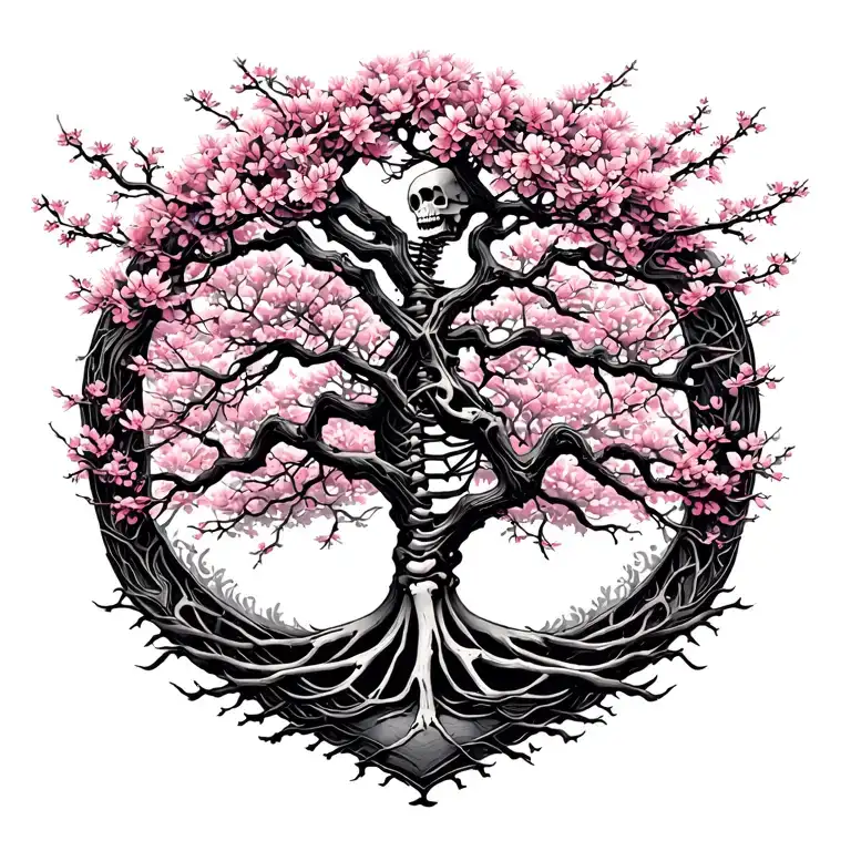 Japanise Cherry Blossom Skeleton Tree Intertwined Within
