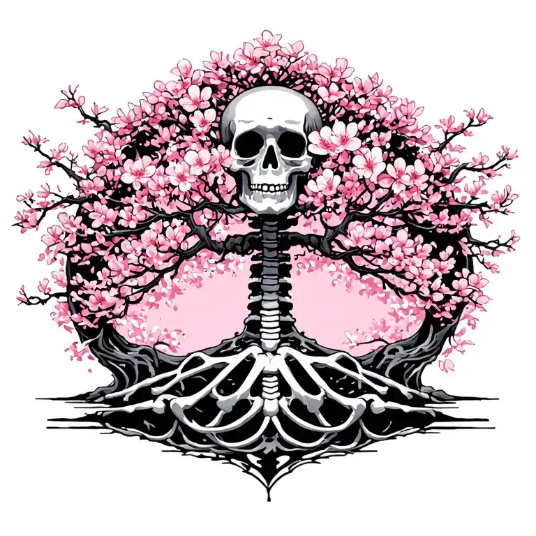 Japanise Cherry Blossom Skeleton Tree Intertwined Within