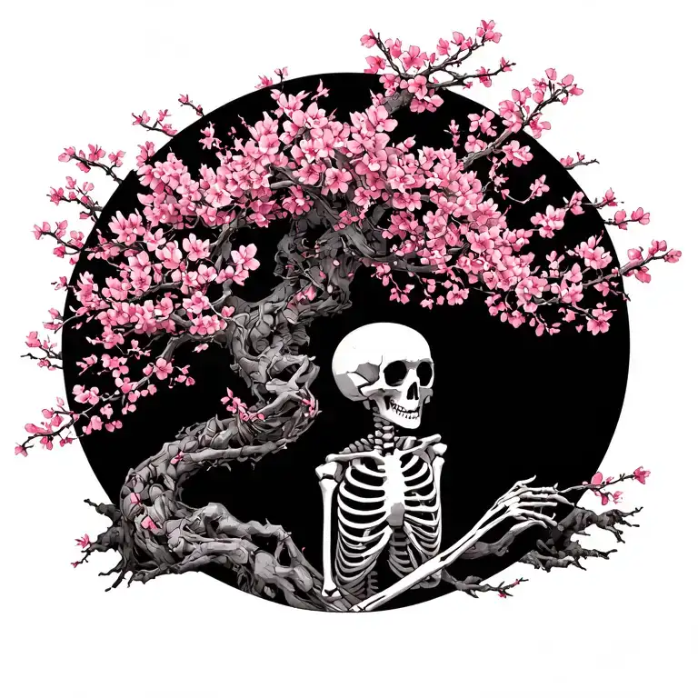 Japanise Cherry Blossom Skeleton Tree Intertwined Within