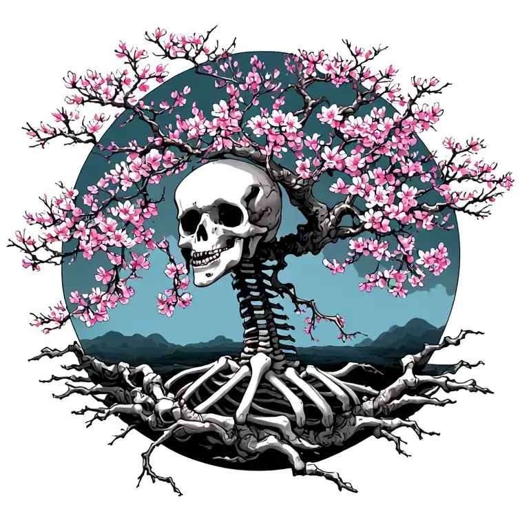 Japanise Cherry Blossom Skeleton Tree Intertwined Within