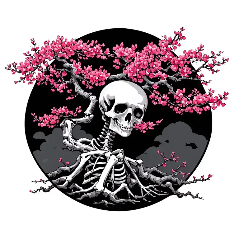 Japanise Cherry Blossom Skeleton Tree Intertwined Vines