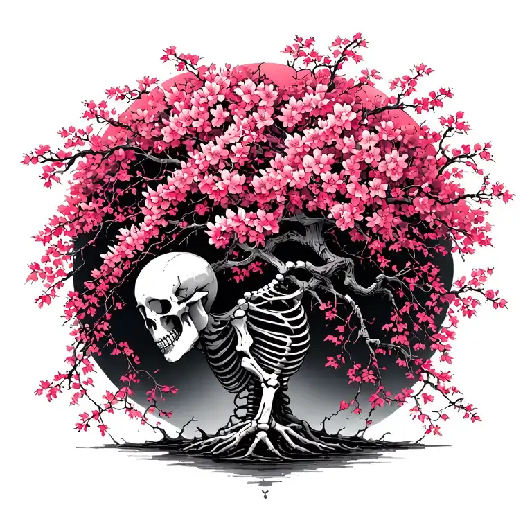 Japanise Cherry Blossom Skeleton Tree Intertwined Vines