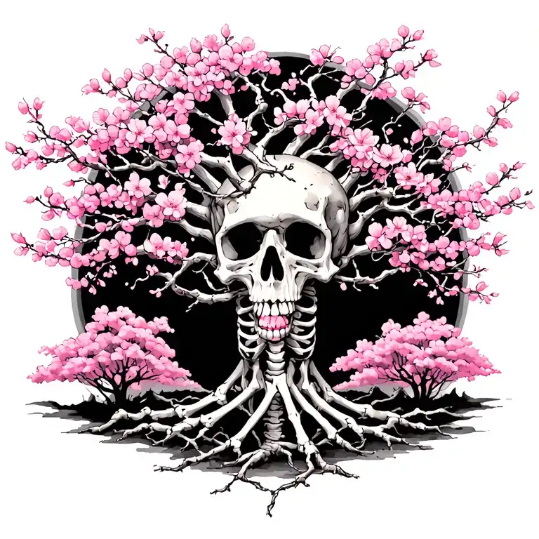Japanise Cherry Blossom Skeleton Tree Intertwined Vines