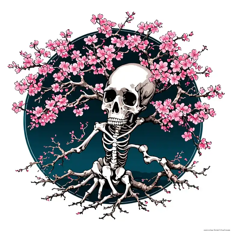 Japanise Cherry Blossom Skeleton Tree Intertwined Vines