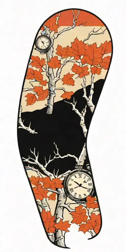 Birch Tree Branches With Three Clocks Integrated Into It For An Arm Sleeve