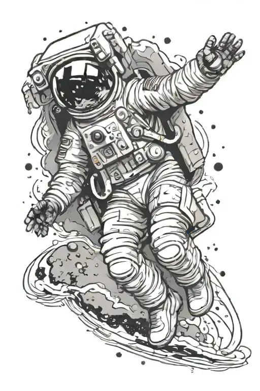Jumping Astronout Floating In Space