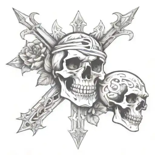 Two Crossed Sworda Are In The Background