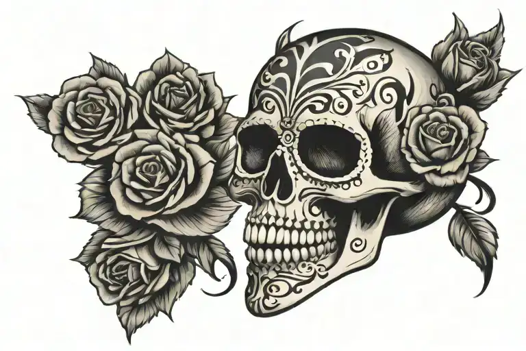 Mexican Skull With A Rose In The Mouth Wide Open