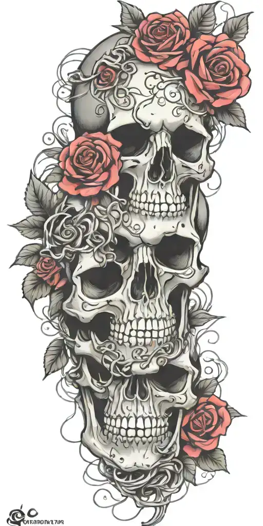 Skull With Roses Tangled