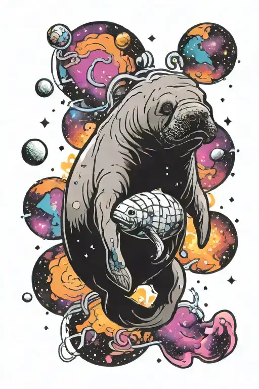 Manatee In Space Scene