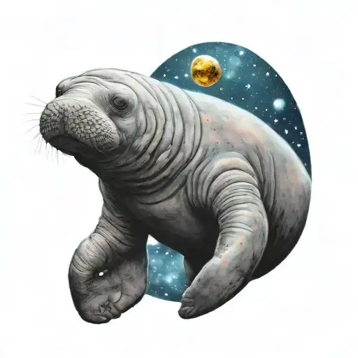 A Realistic Manatee Floating In Space