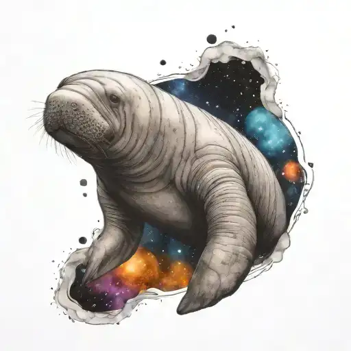 A Realistic Manatee Floating In Space