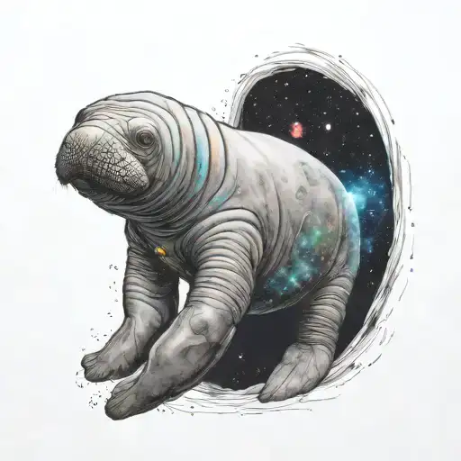 A Realistic Manatee Floating In Space