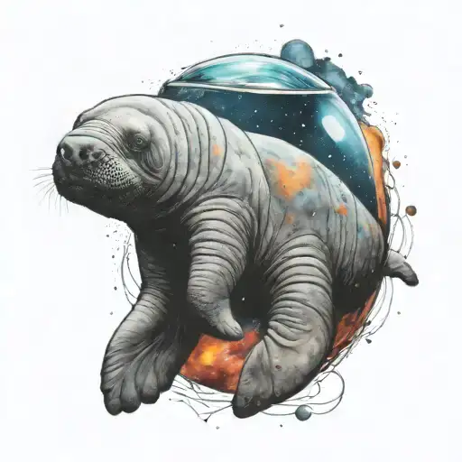 A Realistic Manatee Floating In Space