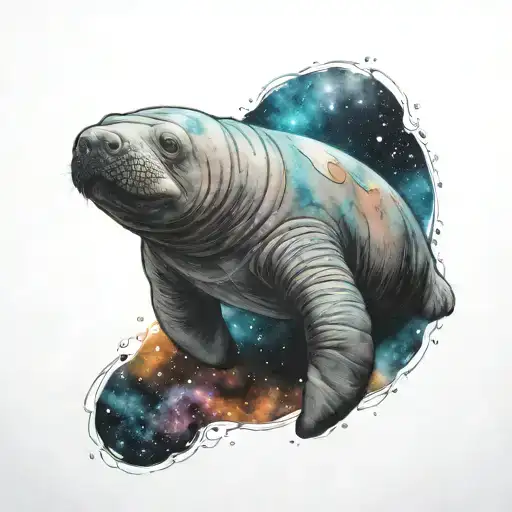 A Realistic Manatee Floating In Space