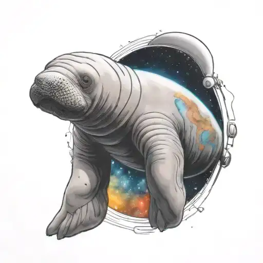 A Realistic Manatee Floating In Space