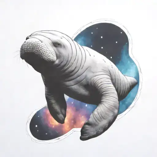 A Realistic Manatee Floating In Space