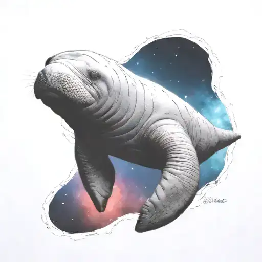 A Realistic Manatee Floating In Space