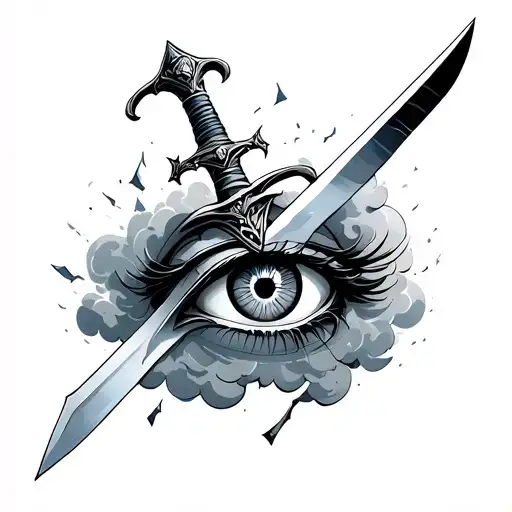 Eye With Sword Through It With Broken Blade And Cloud Around It