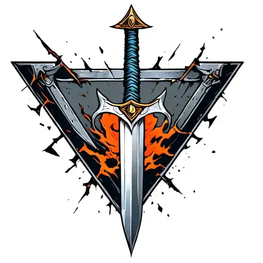 Impossible Triangle With Sword Through It With Broken Blade