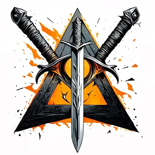 Penrose Triangle With Sword Through It With Broken Blade