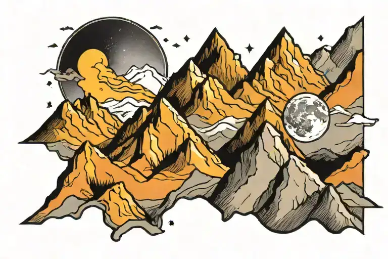 Moon And Mountain Range
