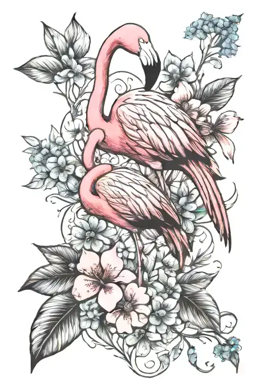 Flamingo And Forget Me Not Flowers