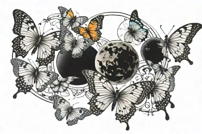 Phases Of The Moon Withe Butterflies