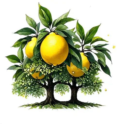 2 Full Size Lemon Tree With A Small Baby Cherry Colored Willow Tree Between Them