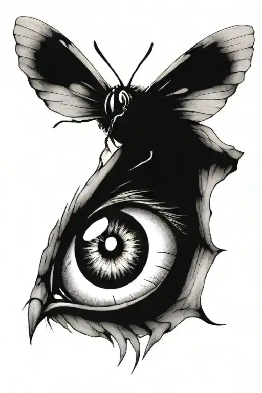 Eye And A Moth With Spread Wings Dark