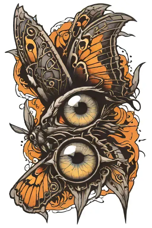 Eye And A Moth With Spread Wings Dark