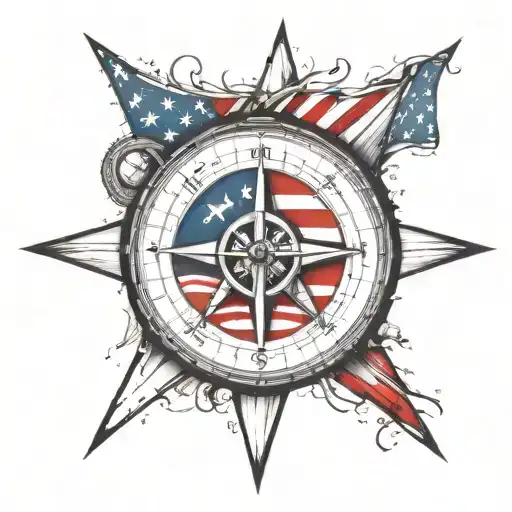 Nautical Compass With American Flag
