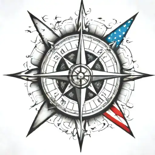 Nautical Compass With American Flag