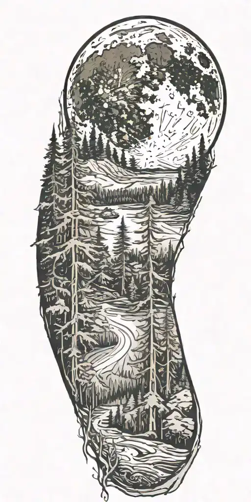 Forest Scene With Giant Moon In The Background