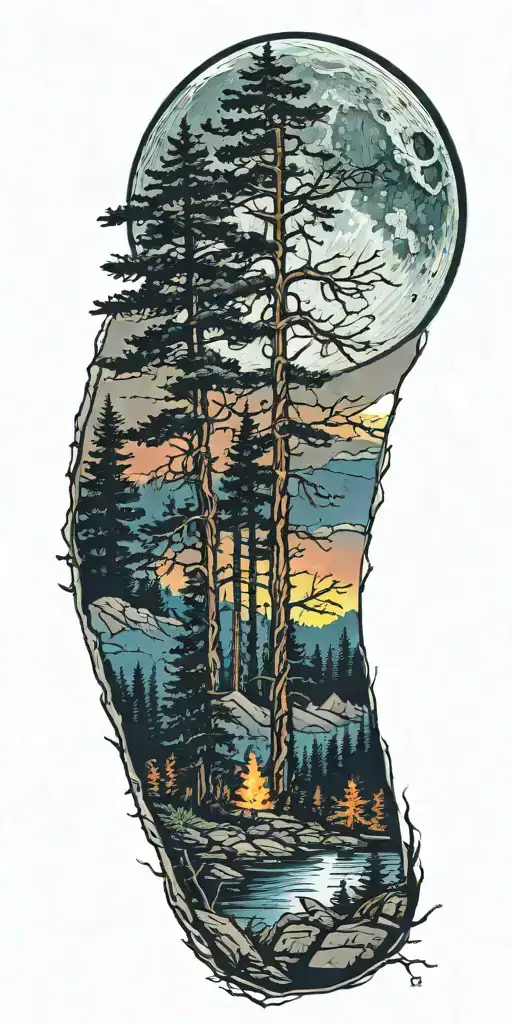 Forest Scene With Giant Moon In The Background