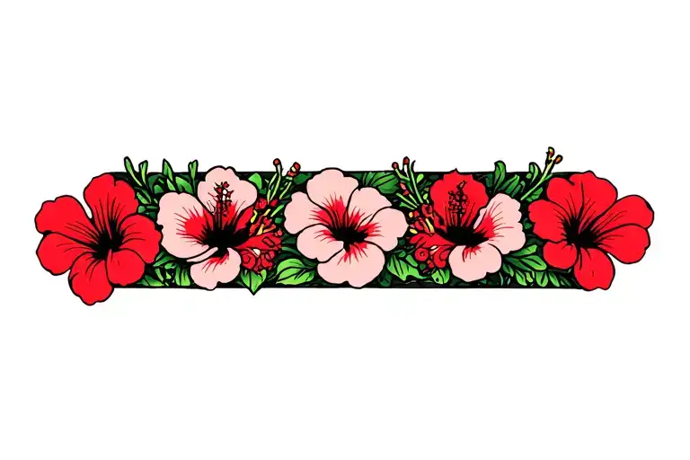 Floral Vertical Armband Tattoo With Hibiscus Flowers Themed Off Of Akainu From One Piece
