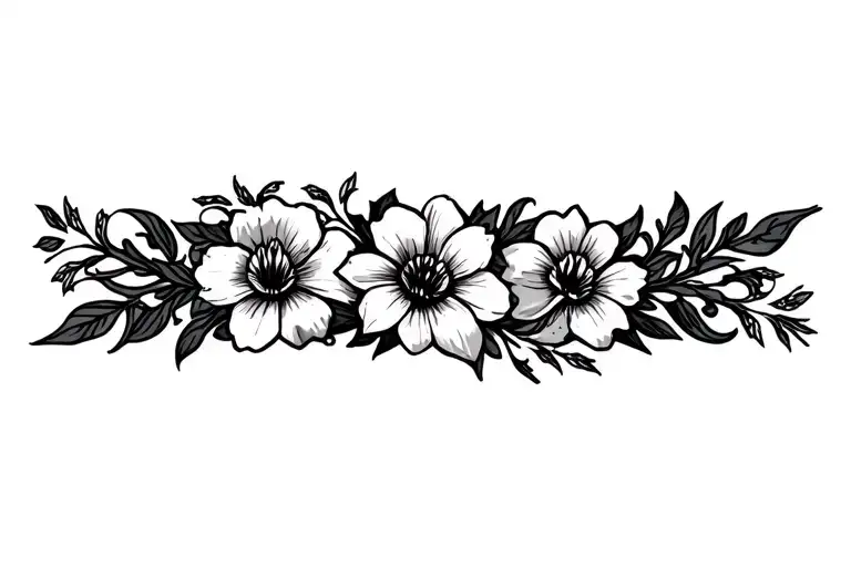 Floral Vertical Armband Tattoo With Snowdrop Flowers